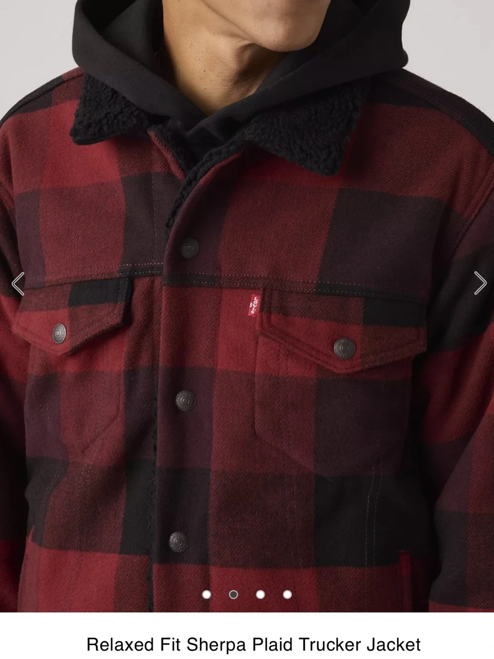 Levi's Red and Black Plaid Sherpa-Lined Trucker Jacket - Picture 5 of 9